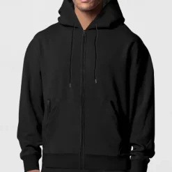 OUKU Men's Full Zip Hoodie Zip Up Hoodie Fleece Hoodie Black Navy Blue Khaki Light Grey Hooded Plain Zip Up Pocket Sports & Outdoor Daily Holiday Polyester Streetwear Basic Casual Fall & Winter Clothing