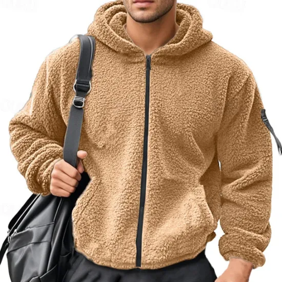 Sale OUKU Men's Full Zip Hoodie Zip Up Hoodie Fleece Jacket Fleece Hoodie Black Navy Blue Khaki Gray Hooded Plain Zip Up Patchwork Sports & Outdoor Casual Daily Polyester Streetwear Casual Fall & Winter