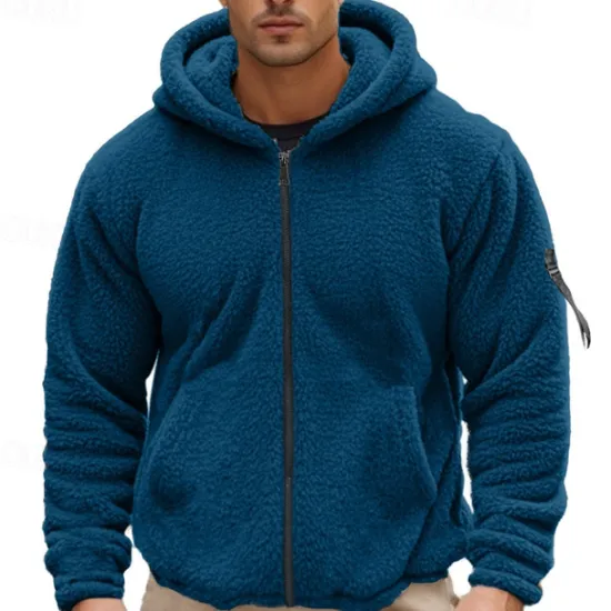 Sale OUKU Men's Full Zip Hoodie Zip Up Hoodie Fleece Jacket Fleece Hoodie Black Navy Blue Khaki Gray Hooded Plain Zip Up Patchwork Sports & Outdoor Casual Daily Polyester Streetwear Casual Fall & Winter