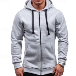 Clearance OUKU Men's Full Zip Hoodie Zip Up Hoodie Black Wine Navy Blue Light Grey Dark Gray Hooded Plain Zip Up Patchwork Pocket Sports & Outdoor Daily Holiday Polyester Streetwear Basic Casual Spring & Fall