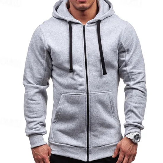 Clearance OUKU Men's Full Zip Hoodie Zip Up Hoodie Black Wine Navy Blue Light Grey Dark Gray Hooded Plain Zip Up Patchwork Pocket Sports & Outdoor Daily Holiday Polyester Streetwear Basic Casual Spring & Fall