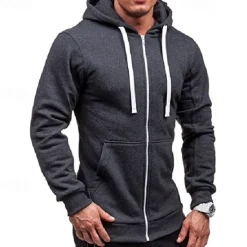 Clearance OUKU Men's Full Zip Hoodie Zip Up Hoodie Black Wine Navy Blue Light Grey Dark Gray Hooded Plain Zip Up Patchwork Pocket Sports & Outdoor Daily Holiday Polyester Streetwear Basic Casual Spring & Fall