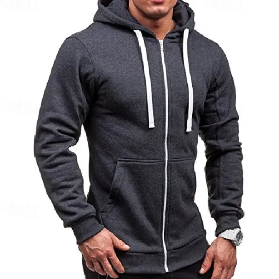 Clearance OUKU Men's Full Zip Hoodie Zip Up Hoodie Black Wine Navy Blue Light Grey Dark Gray Hooded Plain Zip Up Patchwork Pocket Sports & Outdoor Daily Holiday Polyester Streetwear Basic Casual Spring & Fall