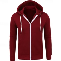 Clearance OUKU Men's Full Zip Hoodie Zip Up Hoodie Black Wine Navy Blue Light Grey Dark Gray Hooded Plain Zip Up Patchwork Pocket Sports & Outdoor Daily Holiday Polyester Streetwear Basic Casual Spring & Fall