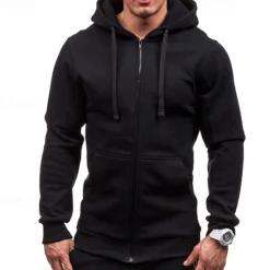 Clearance OUKU Men's Full Zip Hoodie Zip Up Hoodie Black Wine Navy Blue Light Grey Dark Gray Hooded Plain Zip Up Patchwork Pocket Sports & Outdoor Daily Holiday Polyester Streetwear Basic Casual Spring & Fall
