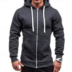 Clearance OUKU Men's Full Zip Hoodie Zip Up Hoodie Black Wine Navy Blue Light Grey Dark Gray Hooded Plain Zip Up Patchwork Pocket Sports & Outdoor Daily Holiday Polyester Streetwear Basic Casual Spring & Fall
