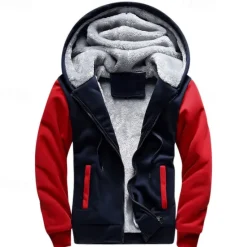 Sale OUKU Men's Full Zip Hoodie Zip Up Hoodie Fleece Jacket Black Blue Light Grey Dark Gray Hooded Color Block Zip Up Patchwork Pocket Sports & Outdoor Daily Holiday Polyester Streetwear Basic Casual Fall
