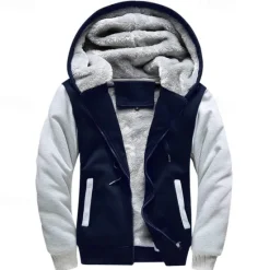 Sale OUKU Men's Full Zip Hoodie Zip Up Hoodie Fleece Jacket Black Blue Light Grey Dark Gray Hooded Color Block Zip Up Patchwork Pocket Sports & Outdoor Daily Holiday Polyester Streetwear Basic Casual Fall