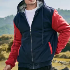 Sale OUKU Men's Full Zip Hoodie Zip Up Hoodie Fleece Jacket Black Blue Light Grey Dark Gray Hooded Color Block Zip Up Patchwork Pocket Sports & Outdoor Daily Holiday Polyester Streetwear Basic Casual Fall