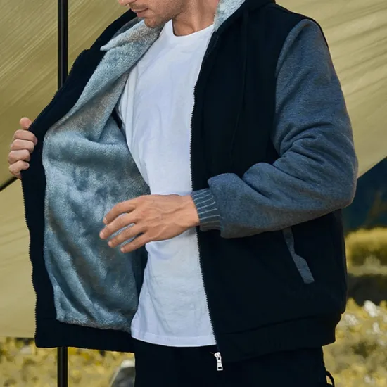 Sale OUKU Men's Full Zip Hoodie Zip Up Hoodie Fleece Jacket Black Blue Light Grey Dark Gray Hooded Color Block Zip Up Patchwork Pocket Sports & Outdoor Daily Holiday Polyester Streetwear Basic Casual Fall