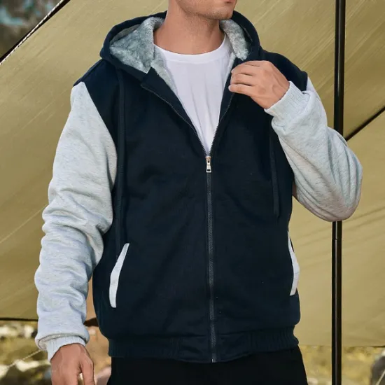 Sale OUKU Men's Full Zip Hoodie Zip Up Hoodie Fleece Jacket Black Blue Light Grey Dark Gray Hooded Color Block Zip Up Patchwork Pocket Sports & Outdoor Daily Holiday Polyester Streetwear Basic Casual Fall