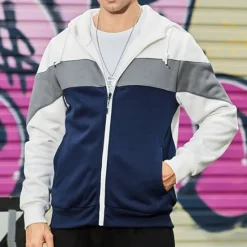 Hot OUKU Men's Full Zip Hoodie Zip Up Hoodie White Red Blue Khaki Hooded Color Block Zip Up Patchwork Pocket Sports & Outdoor Daily Holiday Polyester Streetwear Basic Casual Fall & Winter Clothing Apparel