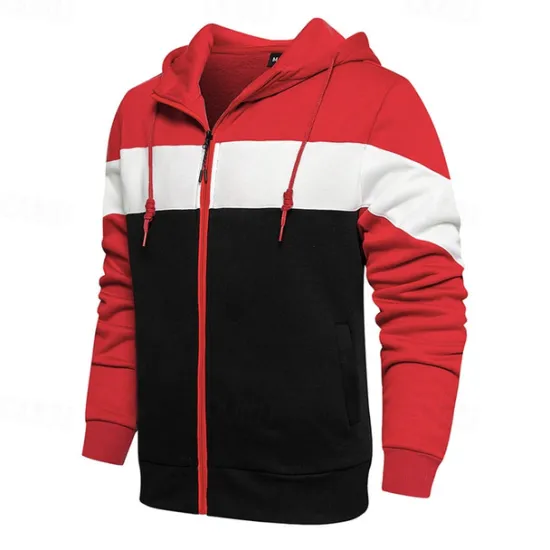 Hot OUKU Men's Full Zip Hoodie Zip Up Hoodie White Red Blue Khaki Hooded Color Block Zip Up Patchwork Pocket Sports & Outdoor Daily Holiday Polyester Streetwear Basic Casual Fall & Winter Clothing Apparel