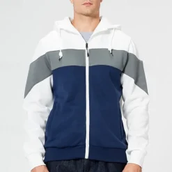 Hot OUKU Men's Full Zip Hoodie Zip Up Hoodie White Red Blue Khaki Hooded Color Block Zip Up Patchwork Pocket Sports & Outdoor Daily Holiday Polyester Streetwear Basic Casual Fall & Winter Clothing Apparel