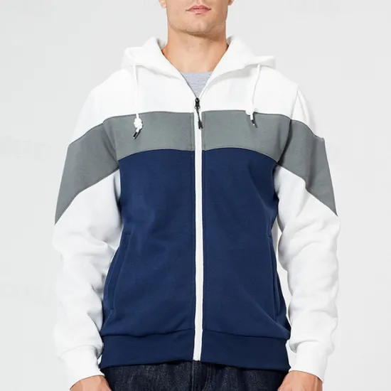 Hot OUKU Men's Full Zip Hoodie Zip Up Hoodie White Red Blue Khaki Hooded Color Block Zip Up Patchwork Pocket Sports & Outdoor Daily Holiday Polyester Streetwear Basic Casual Fall & Winter Clothing Apparel