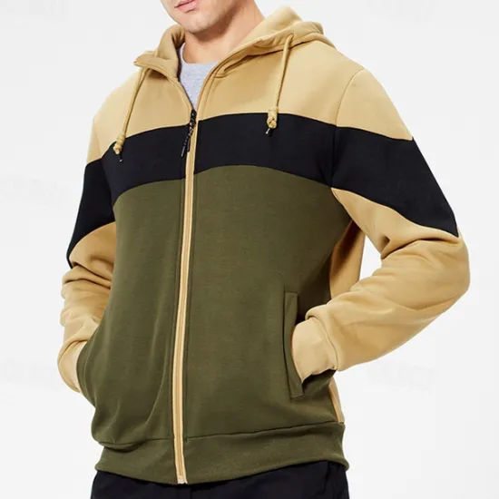 Hot OUKU Men's Full Zip Hoodie Zip Up Hoodie White Red Blue Khaki Hooded Color Block Zip Up Patchwork Pocket Sports & Outdoor Daily Holiday Polyester Streetwear Basic Casual Fall & Winter Clothing Apparel