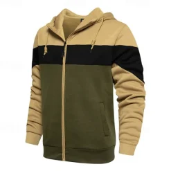 Hot OUKU Men's Full Zip Hoodie Zip Up Hoodie White Red Blue Khaki Hooded Color Block Zip Up Patchwork Pocket Sports & Outdoor Daily Holiday Polyester Streetwear Basic Casual Fall & Winter Clothing Apparel