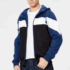 Hot OUKU Men's Full Zip Hoodie Zip Up Hoodie White Red Blue Khaki Hooded Color Block Zip Up Patchwork Pocket Sports & Outdoor Daily Holiday Polyester Streetwear Basic Casual Fall & Winter Clothing Apparel