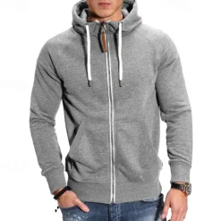 Online OUKU Men's Full Zip Hoodie Zip Up Hoodie Black Navy Blue Light Grey Dark Gray Hooded Plain Zip Up Front Pocket Sports & Outdoor Daily Holiday Polyester Streetwear Basic Casual Spring & Fall Clothing