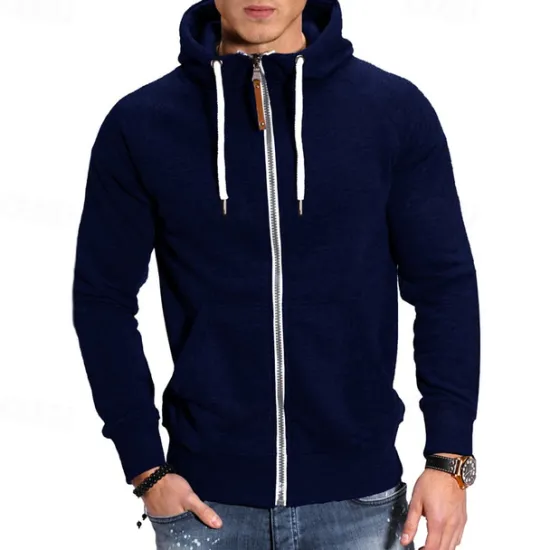 Online OUKU Men's Full Zip Hoodie Zip Up Hoodie Black Navy Blue Light Grey Dark Gray Hooded Plain Zip Up Front Pocket Sports & Outdoor Daily Holiday Polyester Streetwear Basic Casual Spring & Fall Clothing