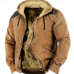 Hot OUKU Men's Full Zip Hoodie Zip Up Hoodie Fuzzy Sherpa Fleece Jacket Fleece Hoodie Blue Brown Green Khaki Hooded Plain Zip Up Zipper Pocket Sports & Outdoor Daily Weekend Polyester Vintage Cool Casual Fall