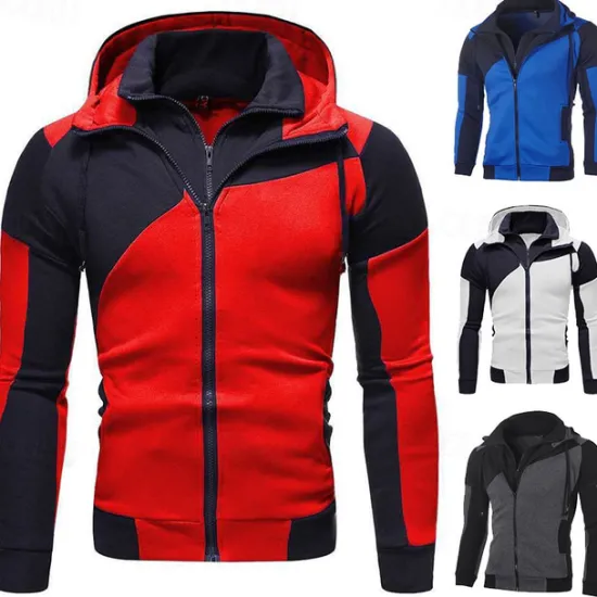 Clearance OUKU Men's Full Zip Hoodie Zip Up Hoodie Fleece Hoodie White Red Blue Gray Hooded Color Block Zip Up Patchwork Pocket Sports & Outdoor Daily Holiday Polyester Streetwear Basic Casual Fall & Winter