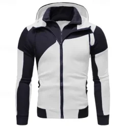 Clearance OUKU Men's Full Zip Hoodie Zip Up Hoodie Fleece Hoodie White Red Blue Gray Hooded Color Block Zip Up Patchwork Pocket Sports & Outdoor Daily Holiday Polyester Streetwear Basic Casual Fall & Winter