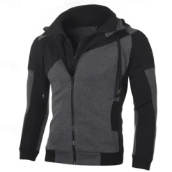 Clearance OUKU Men's Full Zip Hoodie Zip Up Hoodie Fleece Hoodie White Red Blue Gray Hooded Color Block Zip Up Patchwork Pocket Sports & Outdoor Daily Holiday Polyester Streetwear Basic Casual Fall & Winter
