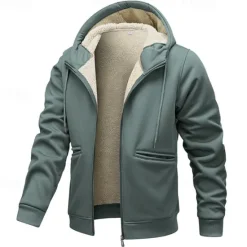 OUKU Men's Full Zip Hoodie Zip Up Hoodie Fuzzy Sherpa Fleece Jacket Fleece Hoodie Yellow Army Green Khaki Dark Gray Hooded Plain Zip Up Zipper Pocket Sports & Outdoor Daily Weekend Polyester Vintage Cool