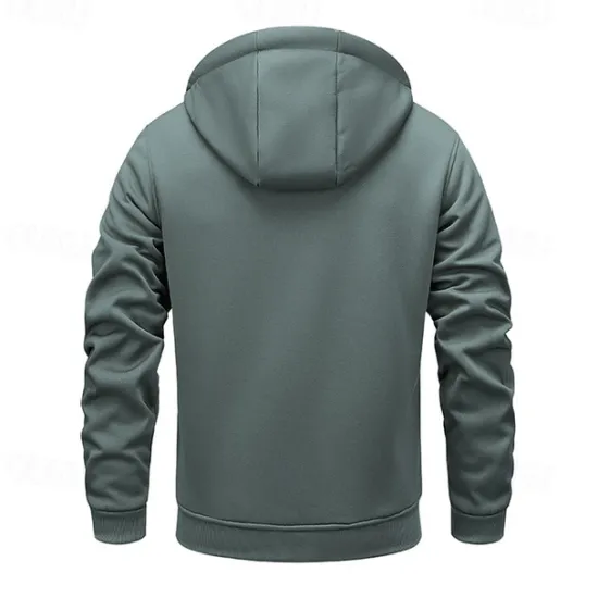 OUKU Men's Full Zip Hoodie Zip Up Hoodie Fuzzy Sherpa Fleece Jacket Fleece Hoodie Yellow Army Green Khaki Dark Gray Hooded Plain Zip Up Zipper Pocket Sports & Outdoor Daily Weekend Polyester Vintage Cool