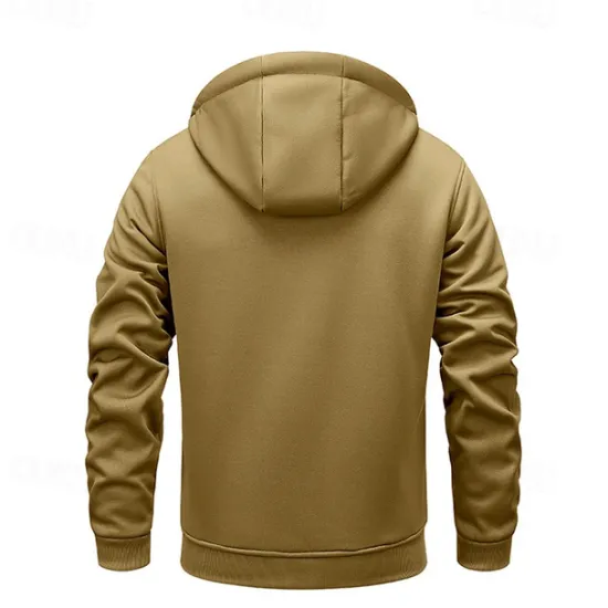 OUKU Men's Full Zip Hoodie Zip Up Hoodie Fuzzy Sherpa Fleece Jacket Fleece Hoodie Yellow Army Green Khaki Dark Gray Hooded Plain Zip Up Zipper Pocket Sports & Outdoor Daily Weekend Polyester Vintage Cool