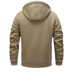 OUKU Men's Full Zip Hoodie Zip Up Hoodie Fuzzy Sherpa Fleece Jacket Fleece Hoodie Yellow Army Green Khaki Dark Gray Hooded Plain Zip Up Zipper Pocket Sports & Outdoor Daily Weekend Polyester Vintage Cool