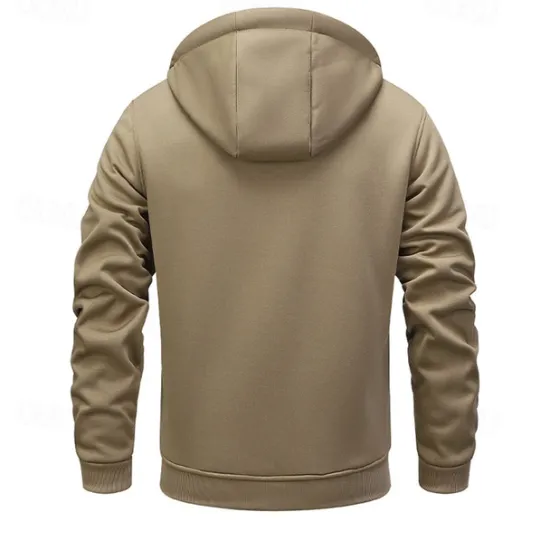 OUKU Men's Full Zip Hoodie Zip Up Hoodie Fuzzy Sherpa Fleece Jacket Fleece Hoodie Yellow Army Green Khaki Dark Gray Hooded Plain Zip Up Zipper Pocket Sports & Outdoor Daily Weekend Polyester Vintage Cool