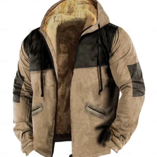 Discount OUKU Men's Full Zip Hoodie Zip Up Hoodie Fuzzy Sherpa Fleece Jacket Fleece Hoodie Blue Khaki Gray Hooded Plain Zip Up Zipper Pocket Sports & Outdoor Daily Weekend Polyester Vintage Cool Casual Fall