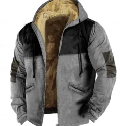 Discount OUKU Men's Full Zip Hoodie Zip Up Hoodie Fuzzy Sherpa Fleece Jacket Fleece Hoodie Blue Khaki Gray Hooded Plain Zip Up Zipper Pocket Sports & Outdoor Daily Weekend Polyester Vintage Cool Casual Fall