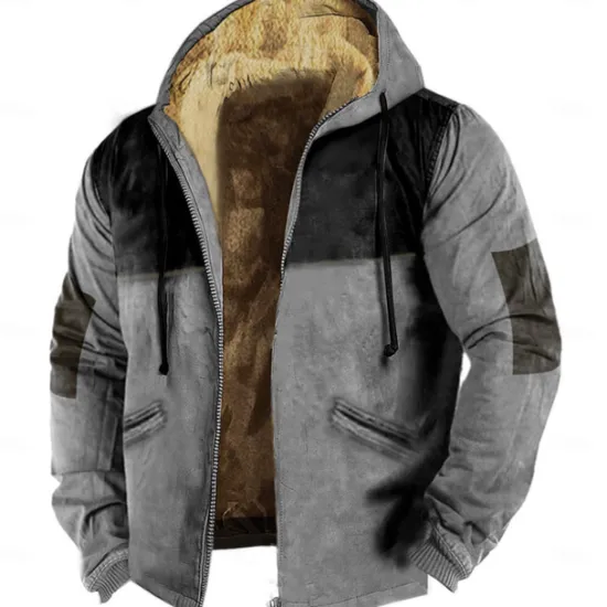 Discount OUKU Men's Full Zip Hoodie Zip Up Hoodie Fuzzy Sherpa Fleece Jacket Fleece Hoodie Blue Khaki Gray Hooded Plain Zip Up Zipper Pocket Sports & Outdoor Daily Weekend Polyester Vintage Cool Casual Fall
