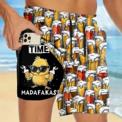 OUKU Men's Funny Beer Duck Lined Shorts 2 in 1 Board Shorts Swim Shorts Mid Waist Hawaiian Vacation Holiday Beach Wear Side Pockets With Compression Liner Elastic Drawstring Waist Designer Clothing Apparel