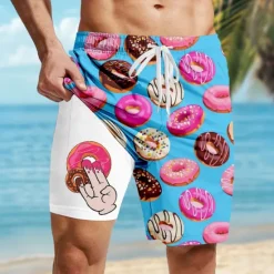 Clearance OUKU Men's Funny Donuts Lined Shorts 2 in 1 Board Shorts Swim Shorts Mid Waist Hawaiian Vacation Holiday Beach Wear Side Pockets With Compression Liner Elastic Drawstring Waist Designer Clothing Apparel
