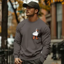 Hot OUKU Men's Funny Duck Pullover Sweatshirt Long Sleeve Sweatshirts Crew Neck Classic Casual Daily Spring Fall Black White Dark Gray Clothing Apparel Designer Graphic Print Normal S M L XL 2XL