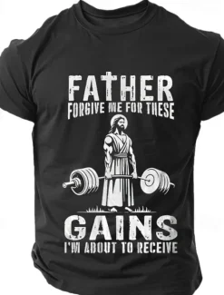 Hot OUKU Men's Funny Jesus Letter Print T Shirt Tee Top 100% Cotton Short Sleeve Graphic Shirt Black White Army Green Comfortable Tee Street Sports Outdoor Fashion Designer Clothing