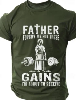Hot OUKU Men's Funny Jesus Letter Print T Shirt Tee Top 100% Cotton Short Sleeve Graphic Shirt Black White Army Green Comfortable Tee Street Sports Outdoor Fashion Designer Clothing