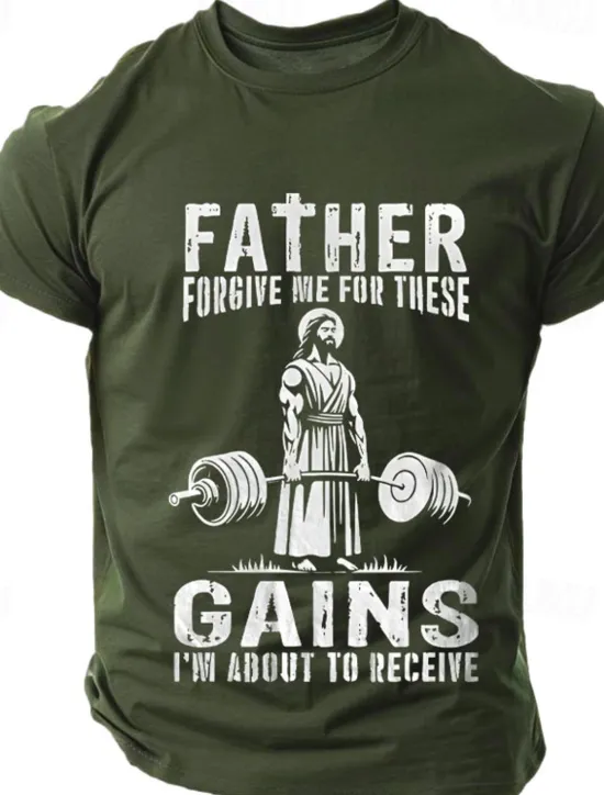 Hot OUKU Men's Funny Jesus Letter Print T Shirt Tee Top 100% Cotton Short Sleeve Graphic Shirt Black White Army Green Comfortable Tee Street Sports Outdoor Fashion Designer Clothing
