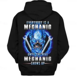 Clearance OUKU Men's Funny Mechanic Hoodies Sweatshirt Fashion Cool Long Sleeve Crew Neck Party Holiday Streetwear Black Blue Drawstring Fall Winter Designer