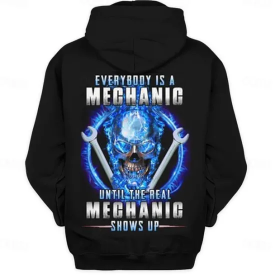 Clearance OUKU Men's Funny Mechanic Hoodies Sweatshirt Fashion Cool Long Sleeve Crew Neck Party Holiday Streetwear Black Blue Drawstring Fall Winter Designer