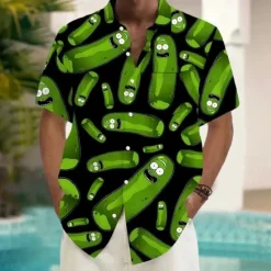 Sale OUKU Men's Funny Pickle Shirt Summer Hawaiian Shirt Button Up Shirt Short Sleeve Hawaiian Vacation Holiday Beach Wear Summer Spring Turndown 3D Print Collared Shirts Front One Pocket Black