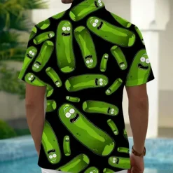 Sale OUKU Men's Funny Pickle Shirt Summer Hawaiian Shirt Button Up Shirt Short Sleeve Hawaiian Vacation Holiday Beach Wear Summer Spring Turndown 3D Print Collared Shirts Front One Pocket Black
