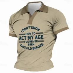 Hot OUKU Men's Funny Polo Shirts Golf Shirt Short Sleeve Polo Shirts V Neck Vintage Streetwear Festival Wear Party Outfits 3D Print Summer Spring Khaki