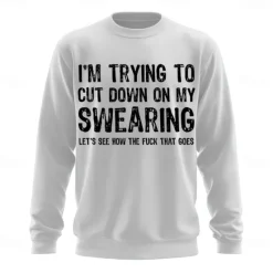 Discount OUKU Men's Funny Slang Sweatshirt Fashion Daily Long Sleeve Crew Neck Black White Crewneck 3D All Seasons Designer