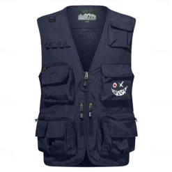 Online OUKU Men's Funny Smile Face Grimace Vest Waistcoat Gilet Tactical Practical Removable Casual Sports Outdoor Fishing Photography Mesh Side Pockets Quick Dry Fall Winter Collarless Sleeveless khaki Army