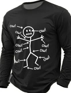 Hot OUKU Men's Funny T Shirt Long Sleeve T shirt 3D Print Crew Neck Shirt Fashion Daily Basic Street Casual Daily Black Red Blue Summer Spring All Seasons Clothing Apparel S M L XL XXL XXXL